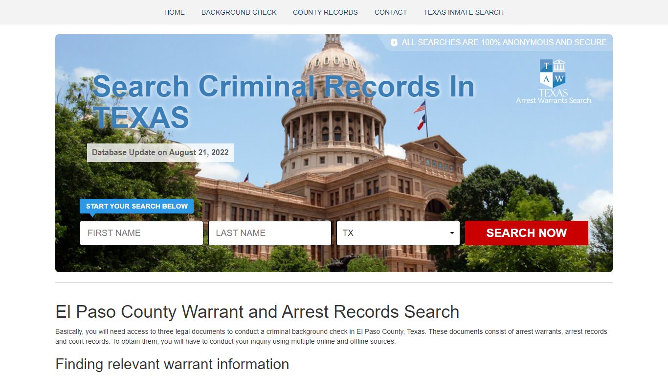 El Paso County Warrant and Arrest Records Search